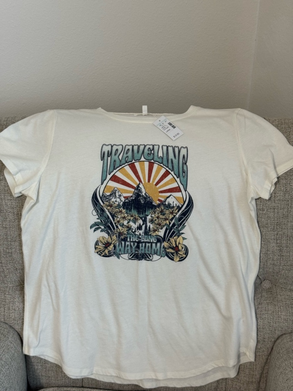 Maurices Cream Graphic Tee with Sunrise Illustration